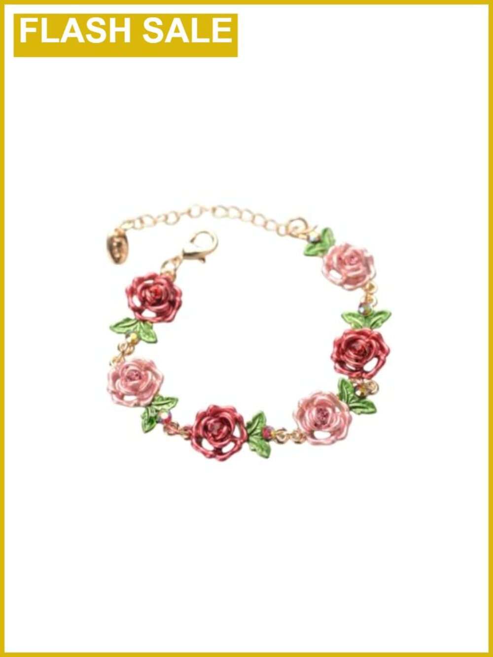 Vintage Rose Flower Link Bracelet Alloy Enamel Adjustable 20cm